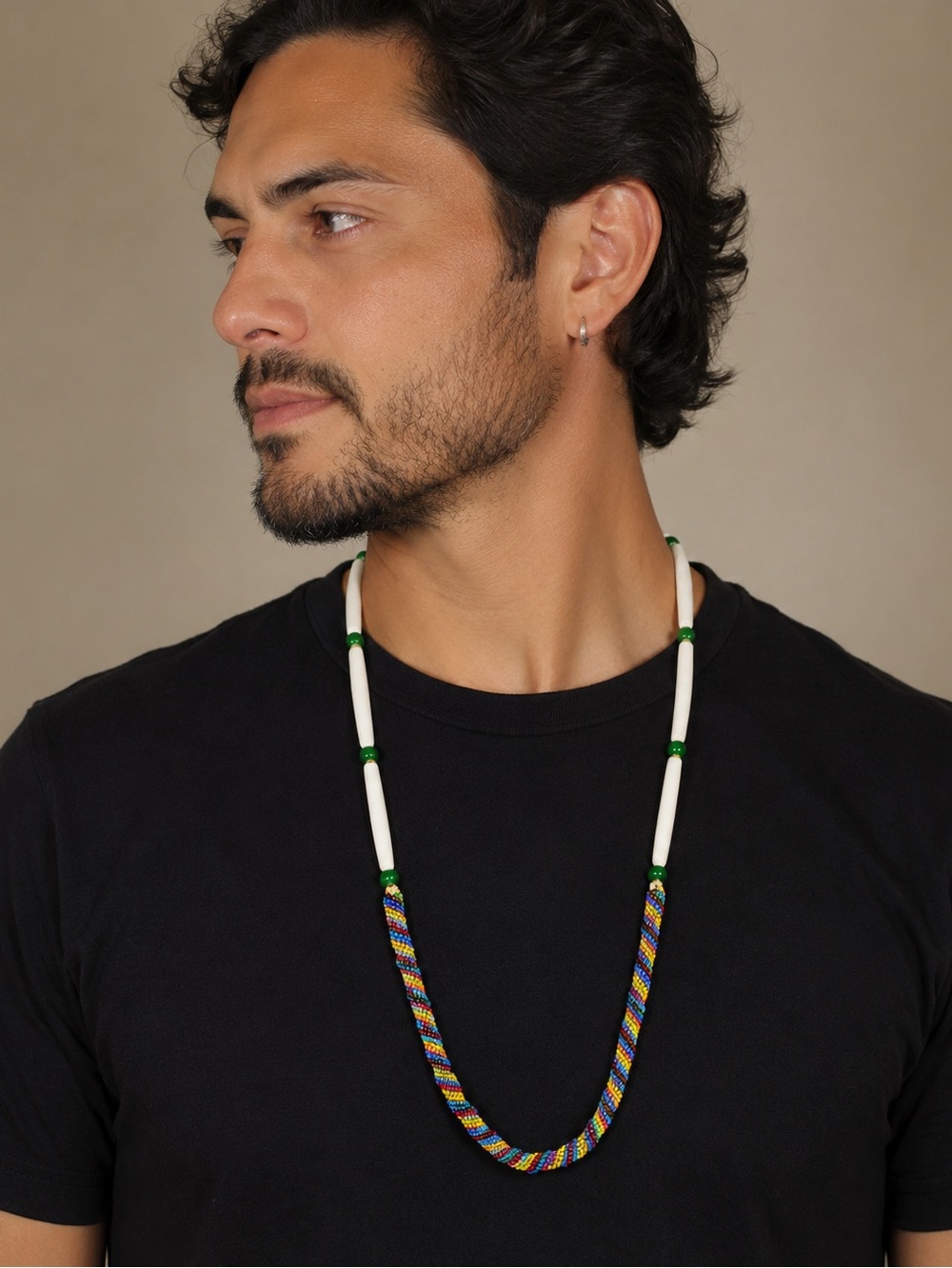Handcrafted Bone & Beaded Necklace Tribal Boho Statement Jewelry
